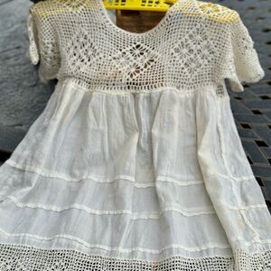Vintage Crème Colored Crochet and Cotton Baby Gown